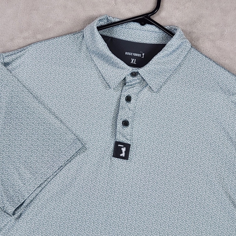 BOGEYBROS Polo Shirt Mens XL Green Spotted Golf Performance Stretch Short Sleeve